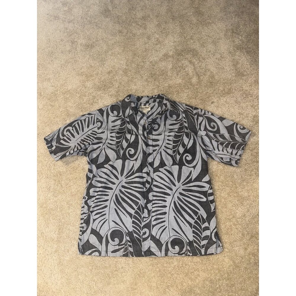 Cooke Street Shirt Mens L Black Gray Hawaiian Aloha Short Sleeve Camp Floral